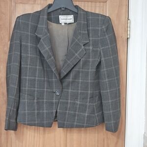 Classique Habits Y2K Charcoal Checkered Long Sleeved Blazer Jacket, Size 12